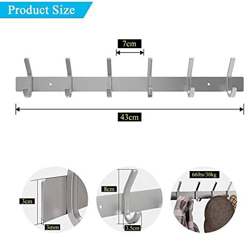 Dripex Coat Hook Rack Wall Mounted 304 Stainless Steel Hanger Heavy Duty Clothes Hat Holder (6 Hooks/8 Hooks)