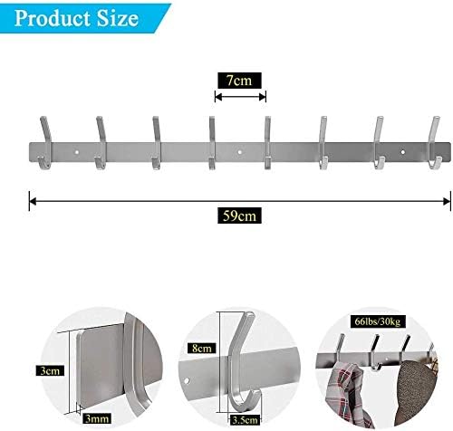 Dripex Coat Hook Rack Wall Mounted 304 Stainless Steel Hanger Heavy Duty Clothes Hat Holder (6 Hooks/8 Hooks)