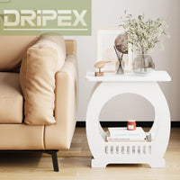Dripex 3-Tier Side End Table with Storage Shelf Basket, White Small Bedside Table, Slim Narrow Nightstand Small Spaces for Living Room, Bedroom, Bathroom, Balcony
