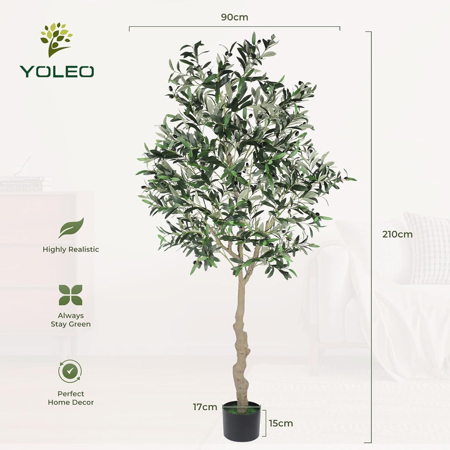 YOLEO 4FT/5FT/6FT/7FT Artificial Olive Tree, Faux Olive Silk Tree Indoor, Lifelike Fake Plant for Living Room Bedroom Balcony Corner Office Decor