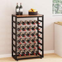 Dripex 30 Bottles Wine Rack Free Standing Floor, 6-Tier Display Wine Storage Shelves with Wooden Table Top, Sturdy Metal Bottle Holder for Kitchen Bar Pantry (L59 x W30 x H88cm)