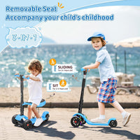 YOLEO Kids Three Wheel Kick Scooter with Removable Seat, LED Flashing Wheels, Height Adjustable Scooter
