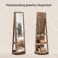 Dripex Jewelry Organiser Mirror Wardrobe, 360° Swivel Jewelry Storage, Lockable, 3 in 1 Free Standing Mirror with Storage Shelves
