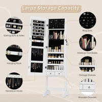 Dripex Jewelry Organiser Mirror Wardrobe, Free Standing Mirror with Large Storage, Lockable Jewelry Armoire Unit, 3 Angles Adjustable, White