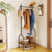 Dripex Clothes Rail, Hall Tree, Freestanding Coat Rack with Wooden Storage Shelf, 4 Hooks, Compact Clothes Organiser Garment Stand for Home Hallway Bedroom W51 x D39 x H157cm