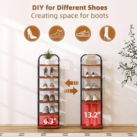 Dripex Adjustable Narrow Shoe Rack Organizer, Space Saving Vertical Tall Shoe Shelf, Sturdy Multifunctional Entryway Hallway Living Room Storage Shelf Rustic Brown
