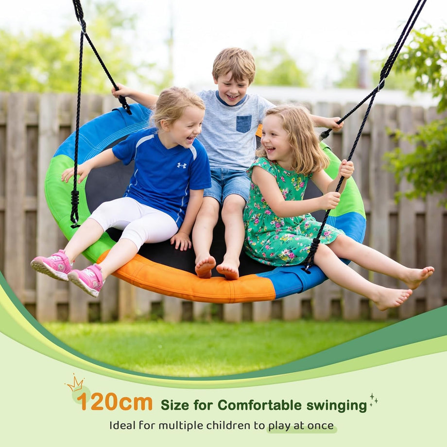 Dripex 120cm Round Nest Swing Children's Tree Swing Seat Round Basket for Outdoor Backyard Garden, Oxford, Multicolor, 300 kg Capacity