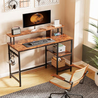 Dripex 107.5 x 48 x 95cm Computer Desk Home Office Desk with Monitor Stand & Storage Shelves Rustic Brown Work Writing Desk Gaming Table for Small Spaces