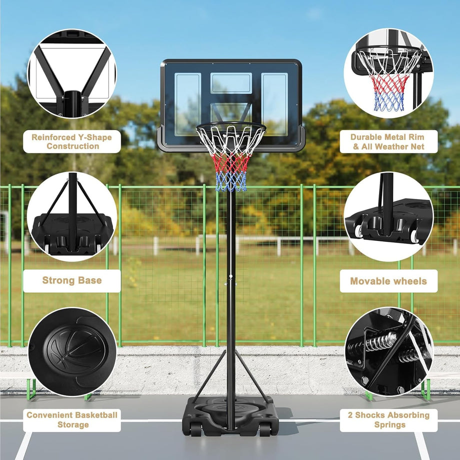 Dripex Portable 10FT Basketball Backboard Hoop Net Set Professional Outdoor Basketball Stand with Wheels for Adults and Children, Adjustable Height 2.3m-3.05m