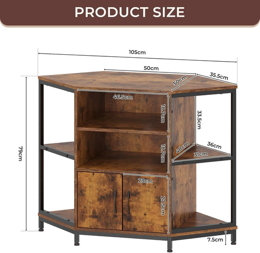 Dripex 105 x 50 x 79 cm Vintage Design TV Corner Cabinet with LED Lighting, Corner TV Unit Stand Table with 2 Doors and Shelves Entertainment Center Media Console for Living Room