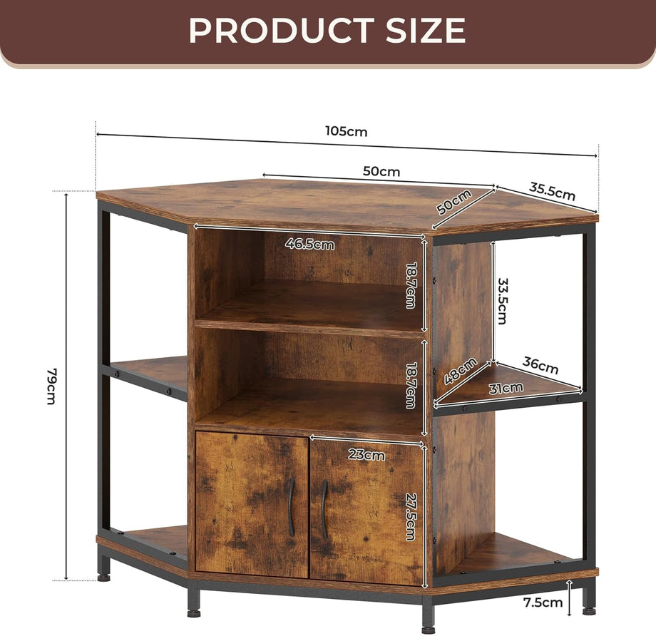 Dripex 105 x 50 x 79 cm Vintage Design TV Corner Cabinet with LED Lighting, Corner TV Unit Stand Table with 2 Doors and Shelves Entertainment Center Media Console for Living Room