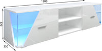 Dripex 150cm High Gloss TV Cabinet Stand, Modern TV Unit with LED light Entertainment Unit Cupboard with Storage Furniture for Living Room Bedroom for 32 40 43 50 55 60 65 inch 4k TV, White