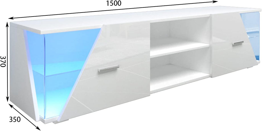 Dripex 150cm High Gloss TV Cabinet Stand, Modern TV Unit with LED light Entertainment Unit Cupboard with Storage Furniture for Living Room Bedroom for 32 40 43 50 55 60 65 inch 4k TV, White