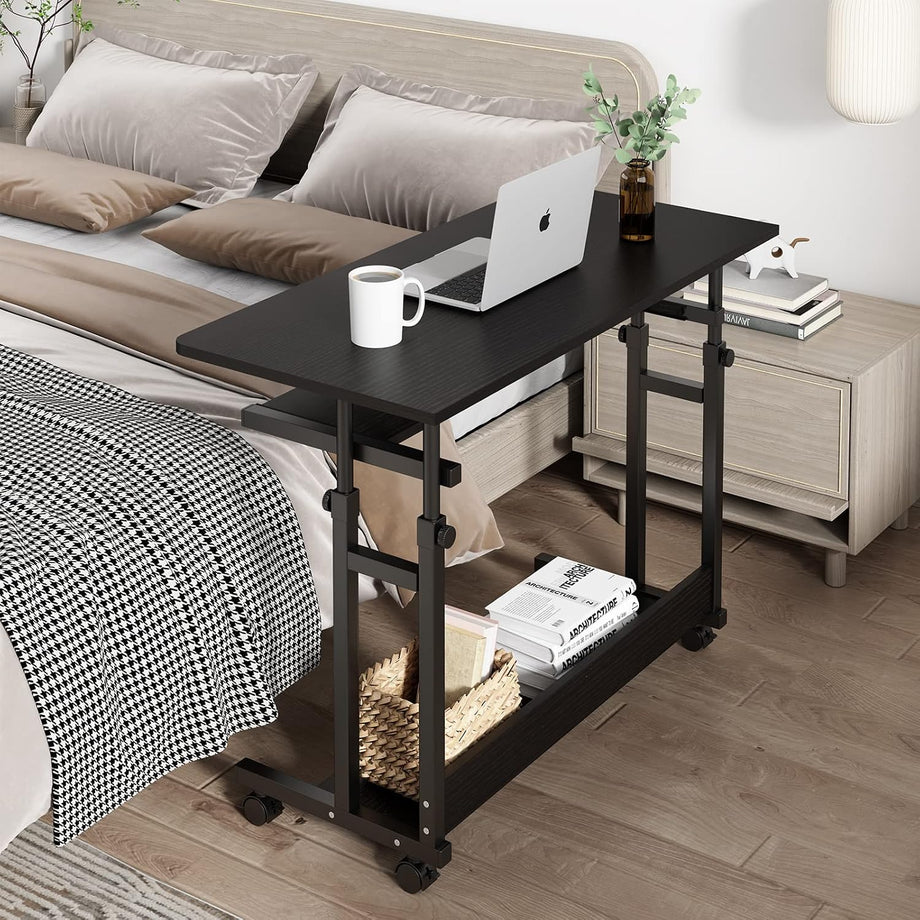 Dripex Computer Desk Mobile, Portable Office Desk with Movable Wheels, Height Adjustable Study Desk, Home Office Desk with Keyboard Tray and Shelf for Small Spaces