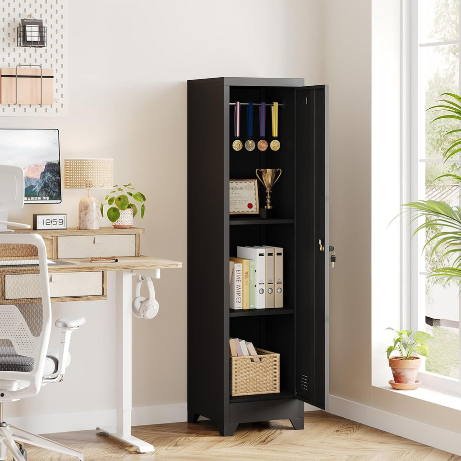 Dripex Metal Cabinet with Hanging Rail Lockable Steel Filing Cabinet Multi-purpose Storage Cabinet Steel Locker for School Home Office Garage 150 x 38 x 38 cm