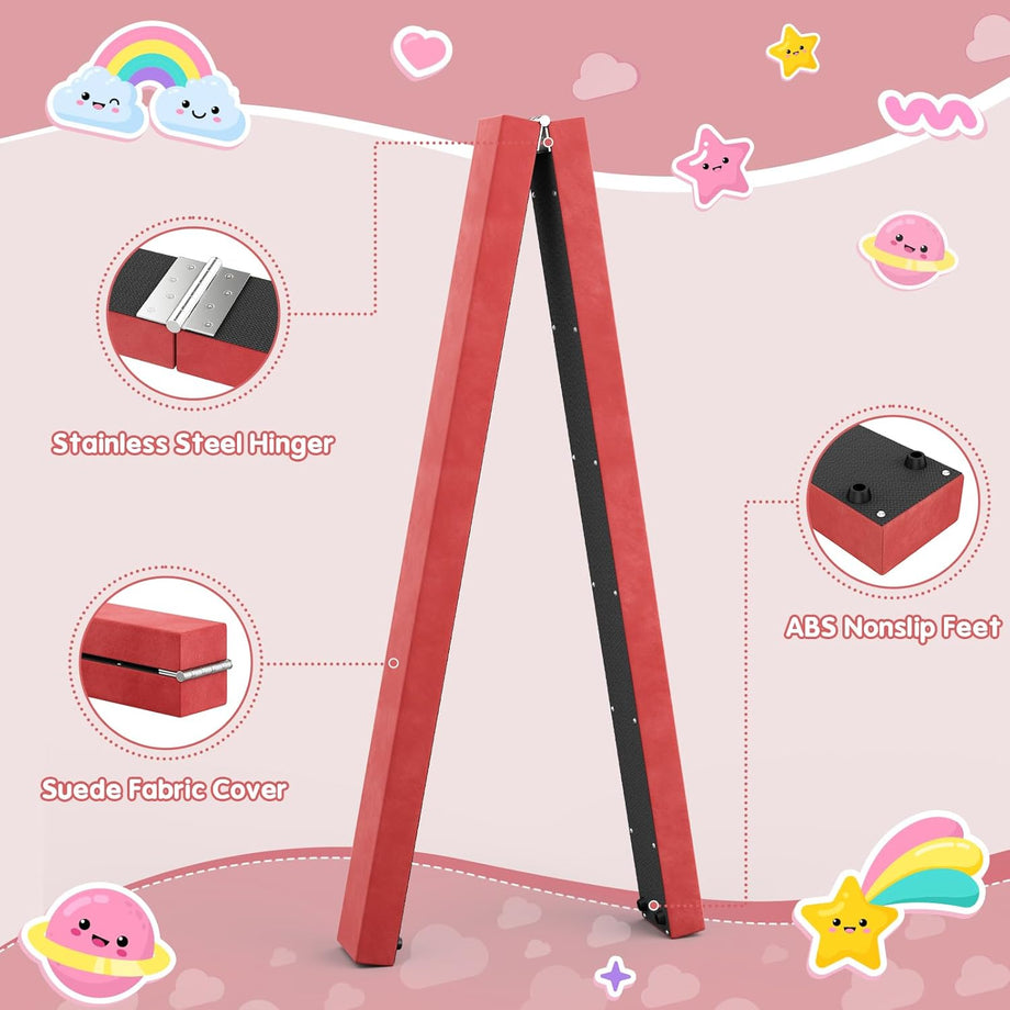Dripex 7FT Folding Gymnastics Balance Beam Kids Training Beam Faux Suede for Home Gym Exercise