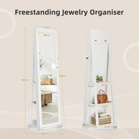 Dripex Jewelry Organiser Mirror Wardrobe, 360° Swivel Jewelry Storage, Lockable, 3 in 1 Free Standing Mirror with Storage Shelves