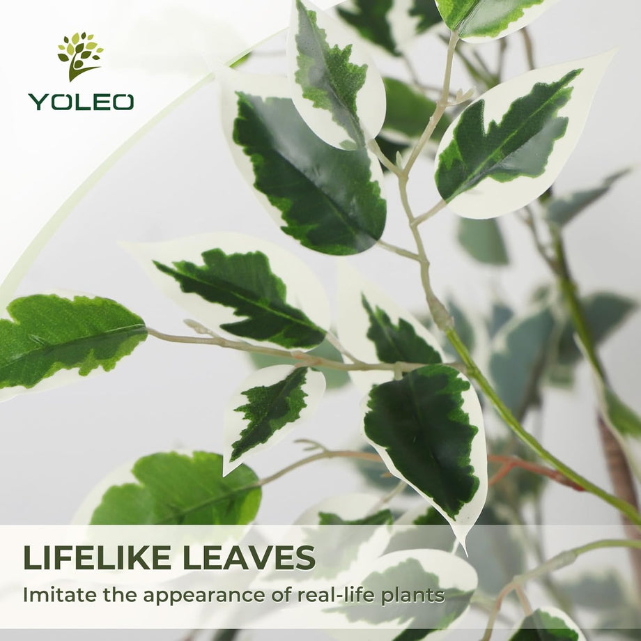 YOLEO 5FT Artificial Ficus Tree with White Tall Planter, Lifelike Fake Silk Tree Indoor, Faux Ficus Tall Plant for Living Room Bedroom Balcony Corner Office Decor