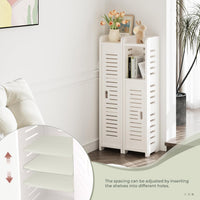 Dripex 4 Tier Bathroom Floor Cabinet, 18W x 20D x 80H cm, Slim White Storage Cabinet with Door, Narrow Free Standing Cupboards Adjustable Shelves for Bathroom or Bedroom