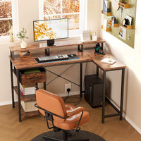 Dripex L Shaped Desk with Power Outlet Corner Computer Desk with Storage Shelves & Fabric Drawer, Study Writing Table Gaming Desk for Home Office L120 x W80 x H88cm