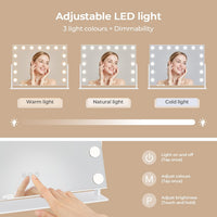 Dripex 14/15 Dimmable LED Bulbs Rotatable Hollywood Vanity Mirror with Lights, Large Illuminated Makeup Mirror, 3 Lighting Modes, Phone Holder, Titing Hollywood Mirror for Bedroom