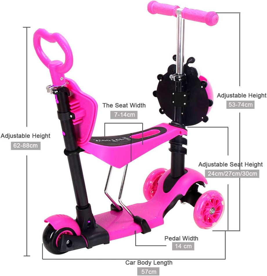 Dripex 5-in-1 Kids Scooter Toddler Scooter with Flashing Led Light Up