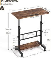 Dripex Height Adjustable Standing Desk, Tiltable Top, Mobile Stand Up Desk with Wheels, 80x40cm Small Rolling Table for Office, Walking Pad, Treadmill