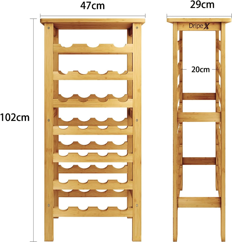 Dripex 7-Tier Bamboo Wine Rack Free Standing, 27 Bottles Wine Holder Display Storage Shelves with Table Top for Home, Kitchen, Pantry 47D x 29W x 102Hcm