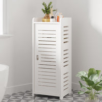 Dripex 4 Tier Bathroom Floor Cabinet, 30W x 30D x 80H cm, White Storage Cabinet with Door, Narrow Free Standing Cupboards Adjustable Shelves for Bathroom or Bedroom