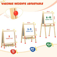 Dripex 55 x 55cm/65 x 65cm Kid’s Wooden Art Easel, Double-Sided Height Adjustable Painting Blackboard with Magnetic Accessories Chalk and Sponge for Toddlers and Kids