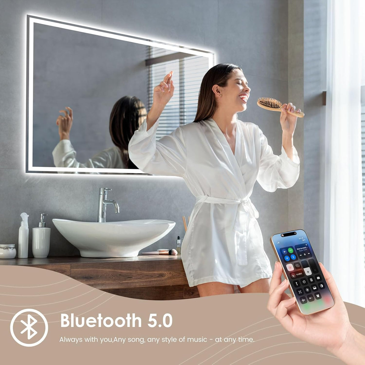 Dripex Bluetooth LED Bathroom Mirror with Shaver Socket, Dimmable 3 Co ...