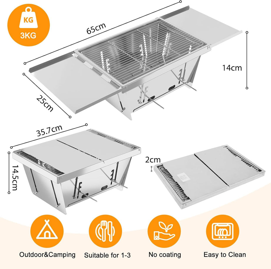 Dripex Portable Charcoal Grill BBQ Foldable Camping Stainless Steel Barbecue for Outdoor Picnic Travel Garden Beaches with Carrying Bag