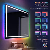 Dripex RGB Bathroom Mirror with 3 LED Lights, Illuminated Bathroom Mirrors Vanity Mirror RGB Backlit + Front Lighted, Dimmable and Demister Pad, Horizontal/Vertical