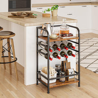 Dripex Wine Rack Free Standing Floor with Storage Shelves, 2-Tier 8 Bottles Wine Display Shelves with Wooden Table Top, Sturdy Metal Bottle Holder for Kitchen Bar Pantry (D43 x W30 x H75cm)