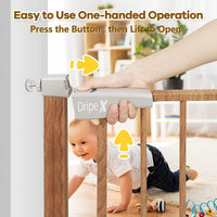 Dripex Stair Gate for Baby and Pet, Safety Pressure Fit, Metal Doors Stairs, Adjustable 75cm - 82cm, Auto Close Gate, One-Handed Operation-Wood Pattern Color