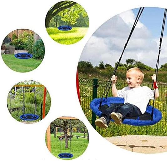 Dripex 100cm Round Nest Swing Children's Tree Swing Seat Round Basket for Outdoor Backyard Garden, Oxford, Blue, 150 kg Capacity