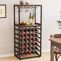 Dripex Wine Rack Free Standing Floor for Liquor and Glasses, 6-Tier Display Wine Bottles Storage Shelves with 2 Tier Wooden Shelves, Sturdy Metal Bottle Holder for Kitchen Bar Pantry