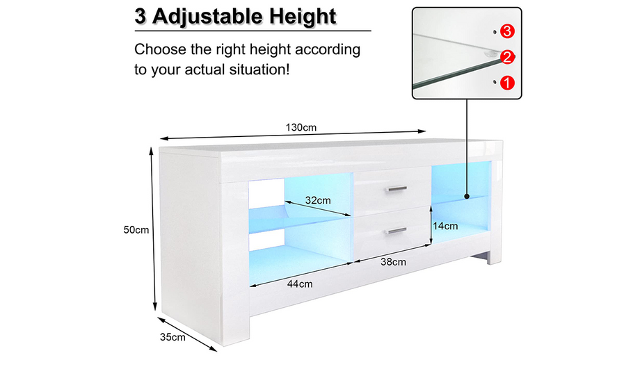 Dripex 130cm LED TV Stand Cabinet with Drawer & Shelves, Modern Entertainment Unit for 22''-52'' TVs, White Cream