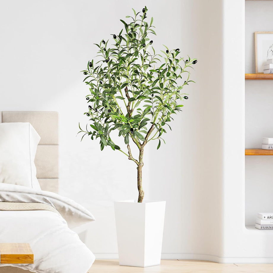YOLEO 4FT/5FT/6FT/7FT Artificial Olive Tree Tall Faux Silk Olive Plant with Lifelike Olive Leaves Fake Olive Tree for Home Office Indoor Decor