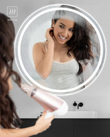 Dripex 500 mm Round Bathroom Mirror with LED Light, Wall Mounted Circle Makeup Mirror with Cold White Light, Anti-Fog, Front+Backlit, IP44