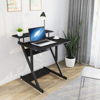 Dripex Computer Desk with Monitor Shelf - Mobile Z Shaped Home Office Desk with Storage Shelves and Movable Wheels for Small Spaces, Compact Corner Desk Space-Saving