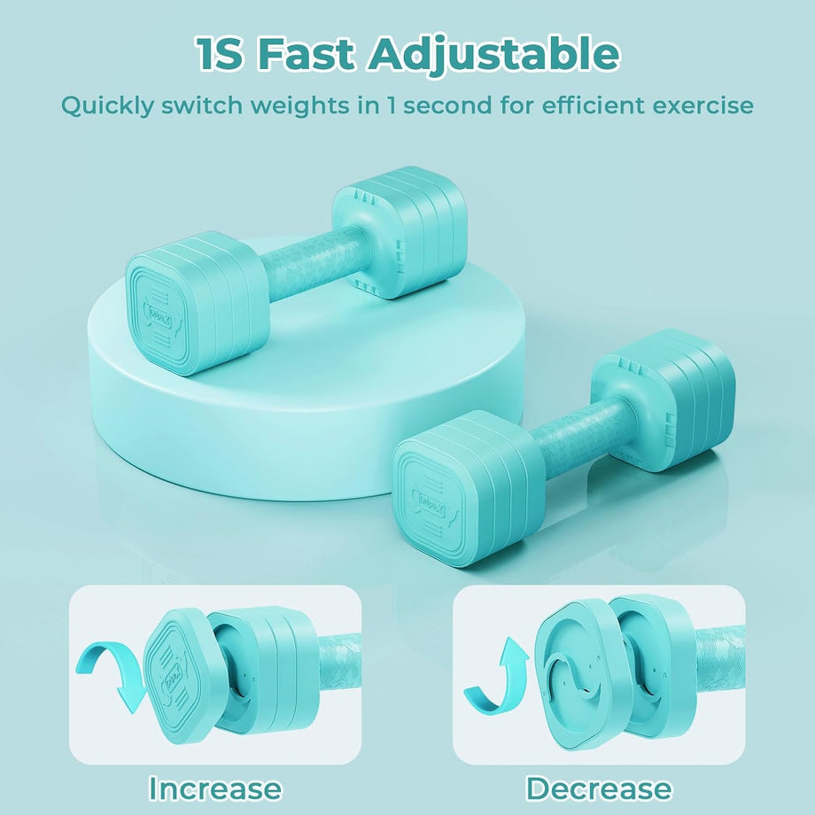 Dripex Adjustable Dumbbells Weight Set 2.5kg 5kg Dumbbell Pair 4-in-1 | Dumbbells Set Women Men, Sold as a Pair, Non-Slip Handle, Home Gym Fitness, Pink Blue Green Purple Yellow Black