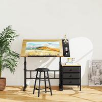 Dripex Adjustable Drafting Table, Tiltable Drawing Table with Stool, Art Craft Desk with Storage Drawers for Artwork, Computer Desk for Reading, Writing and Working at Home/Office