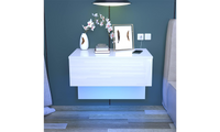 Dripex Floating Bedside Table with Drawer, Wall Mounted Bedside Cabinet with RGB LED Lights, High Gloss Cream White for Bedroom