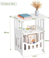 Dripex 3-Tier Side End Table with Storage Shelf Basket, White Small Bedside Table, Slim Narrow Nightstand Small Spaces for Living Room, Bedroom, Bathroom, Balcony