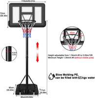 Dripex Portable 10FT Basketball Backboard Hoop Net Set Professional Outdoor Basketball Stand with Wheels for Adults and Children, Adjustable Height 2.3m-3.05m