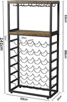 Dripex Wine Rack Free Standing Floor for Liquor and Glasses, 6-Tier Display Wine Bottles Storage Shelves with 2 Tier Wooden Shelves, Sturdy Metal Bottle Holder for Kitchen Bar Pantry