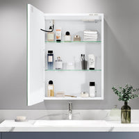 Dripex LED Bathroom Mirror Cabinet, Bathroom Mirror Cabinet with LED Lights Shaver Socket and Demister Pad, Non-contact Sensor Switch, White/Left hinge