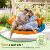 Dripex 120cm Round Nest Swing Children's Tree Swing Seat Round Basket for Outdoor Backyard Garden, Oxford, Multicolor, 300 kg Capacity