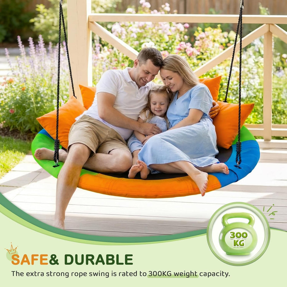 Dripex 120cm Round Nest Swing Children's Tree Swing Seat Round Basket for Outdoor Backyard Garden, Oxford, Multicolor, 300 kg Capacity